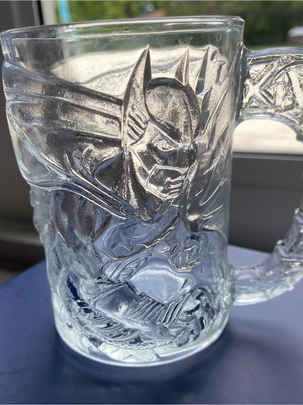 1995 McDonald’s Batman Forever BATMAN Clear Glass Collectible Mug 3D Design VTG